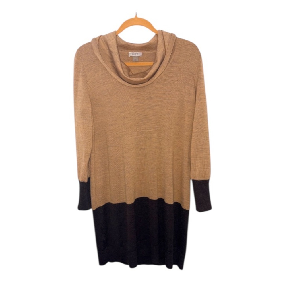 Loft Outlet Petites Color-Block Cowl Neck Wool‎ Blend Sweater Dress Size LP